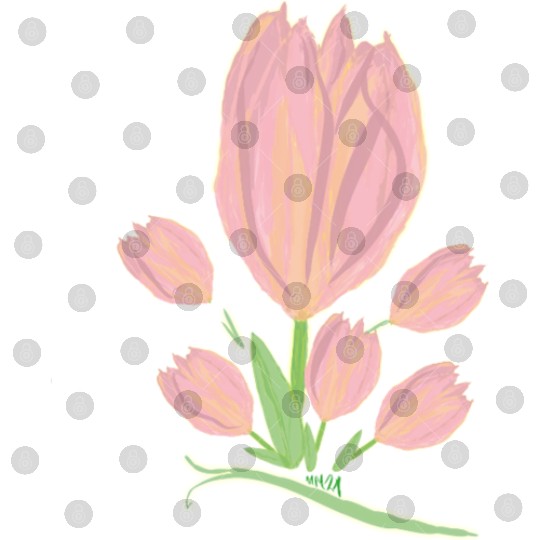 Elegant Pink Tulips  Illustration Digital Files