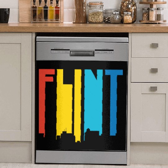 Retro 1970's Style Flint Michigan Skyline Dish Washer Covers
