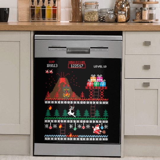 Santa vs Krampus: Merry 8-bit Christmas Dish Washer Covers