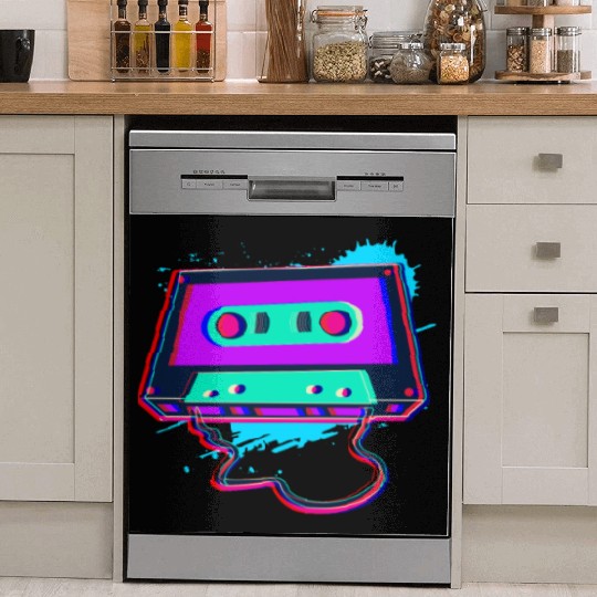 80s Music Cassette Tape : 3D, Neon, 80s songs Dish Washer Covers