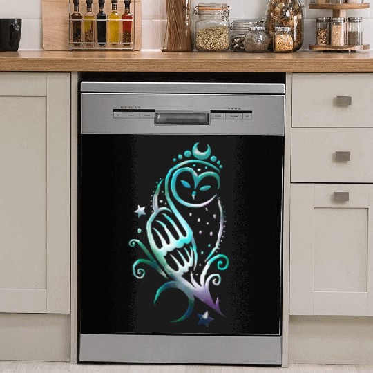 Moon owl with stars, tribal art Dish Washer Covers