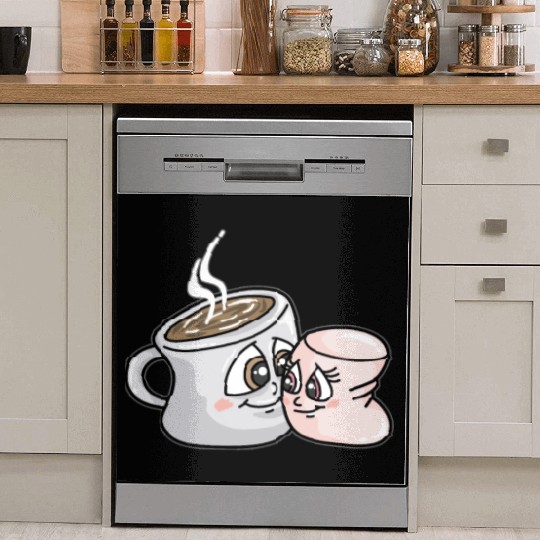 HOT CHOCOLATE AND MARSHMALLOW Love funny comic Dish Washer Covers