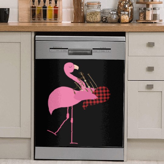 Cute Pink Flamingo Playing Bagpipes Musician Gift Dish Washer Covers
