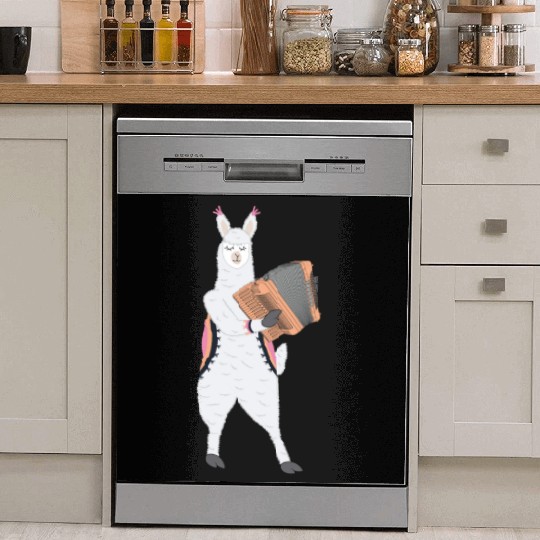Cute Alpaca Llama Playing Accordion Musician Gift Dish Washer Covers