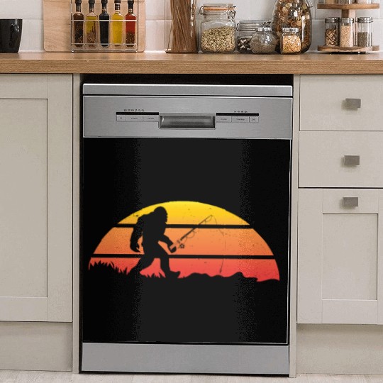 Funny Bigfoot Pole Rod Fishing Fish Sasquatch Gift Dish Washer Covers