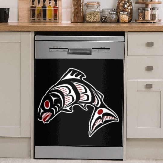 Native American Red Black Haida Vector Salmon Dish Washer Covers