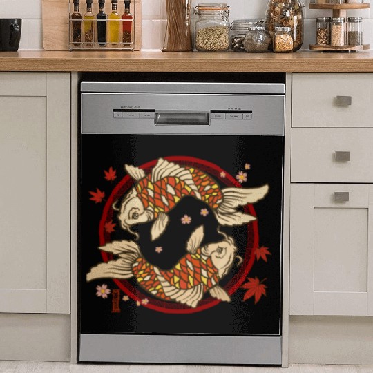 koi Carp Fish in Japanese traditional art style Dish Washer Covers