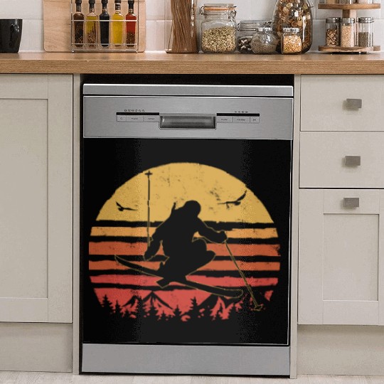 Retro Ski Skiers Winter Sports Vintage Style Dish Washer Covers