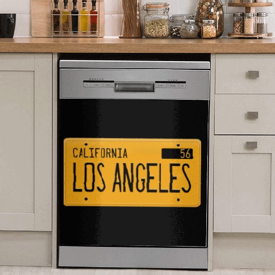 Los Angeles California 1956 yellow license plate Dish Washer Covers
