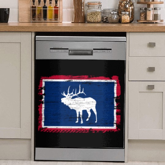 Wyoming Flag Elk Hunting Season For Deer Hunter Dish Washer Covers