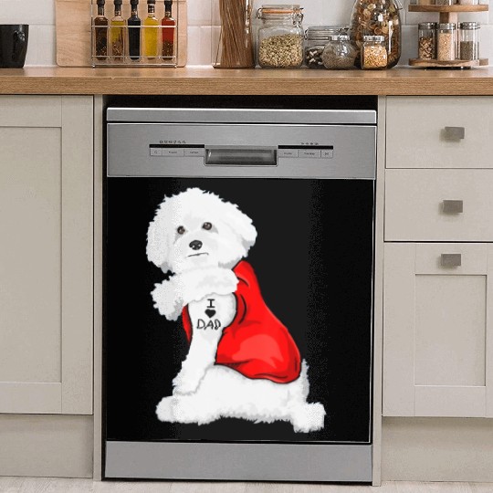 Funny bichon frise Dog I Love Mom Tattoo Lover Dish Washer Covers