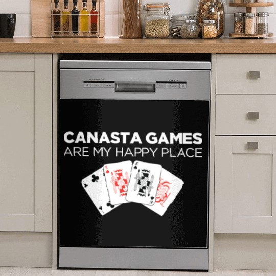 Happy Place Funny Card Playing Canasta graphic Dish Washer Covers