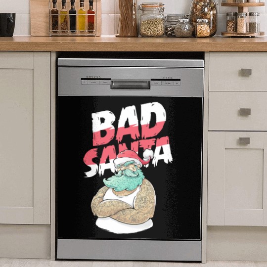 Bad Santa Claus Christmas Tattoo Dish Washer Covers