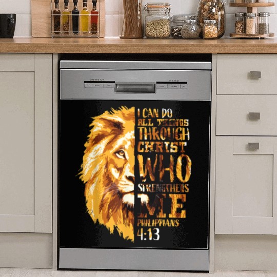Mens Philippians 413 Christian Bible Verse Lion H Dish Washer Covers