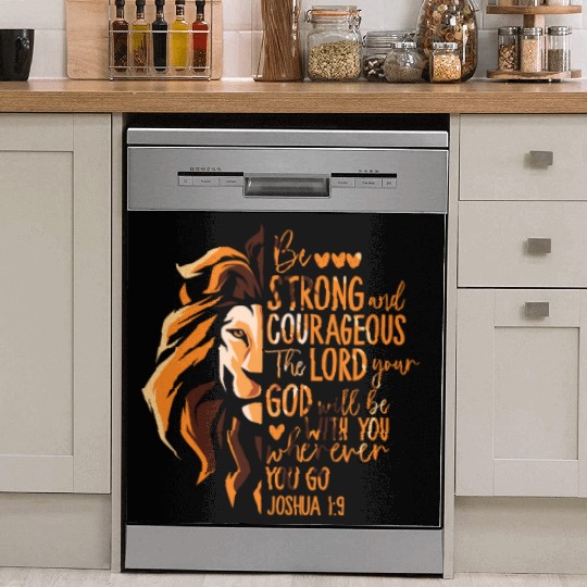 Christian Bible Verse Joshua 1:9 Lion Dish Washer Covers