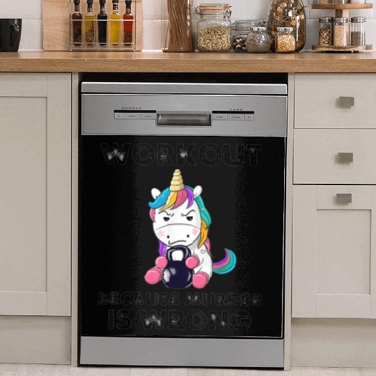 Workout Because Murder Is Wrong Funny Unicorn Gym Dish Washer Covers