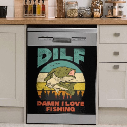 DILF Damn I Love Fishing Fisher Angler Bass Trout Dish Washer Covers