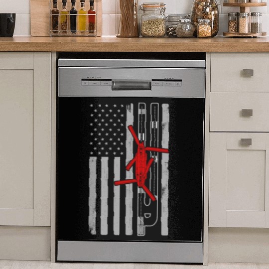 CH47 Chinook Helicopter American Flag Runway CH47 Dish Washer Covers