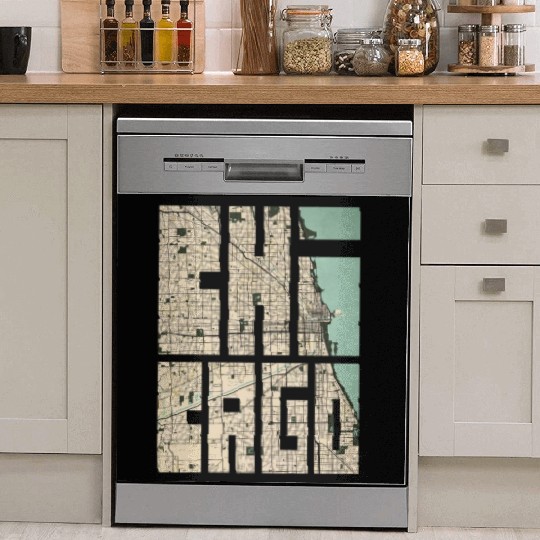 Chicago Illinois USA City Map Typography - Vintage Dish Washer Covers