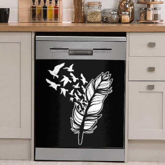 White Doves Feather Peace Freedom Media Writer Dish Washer Covers