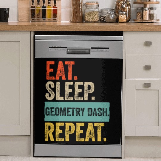 Eat sleep geometry dash repeat retro vintage Dish Washer Covers
