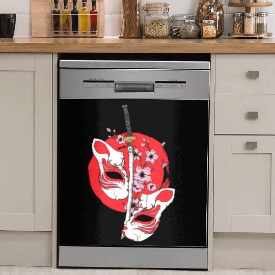 Kitsune mask Japanese sword Katana Japanese Dish Washer Covers