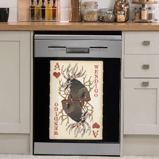 Wendigo Playing Card - Ace of Hearts Cryptid Art Dish Washer Covers