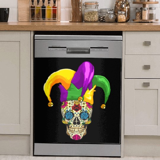Sugar Skull Mardi Gras Jester Joker Louisiana Carn Dish Washer Covers