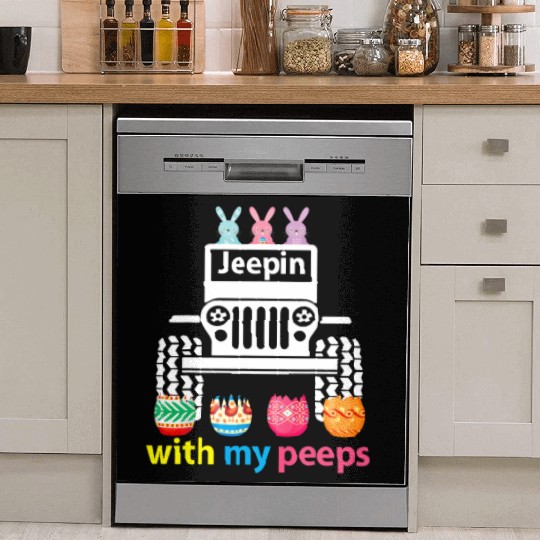 Jeepin With My Peeps Rabbit Riding Jeep Gift Dish Washer Covers