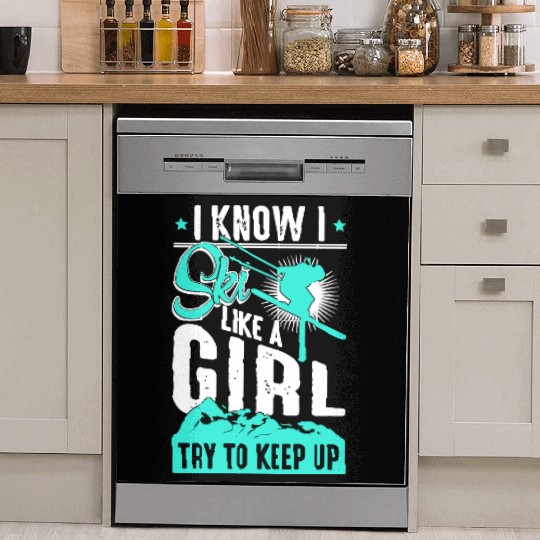 Ski like a Girl Retro Vintage Snow Skiing Winter Dish Washer Covers