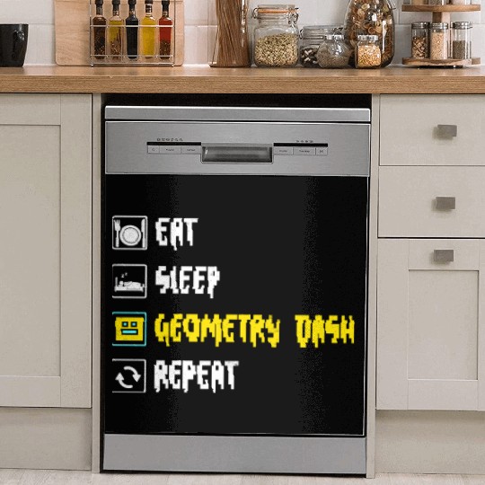 Eat sleep geometry dash repeat retro Jumper Repeat Dish Washer Covers
