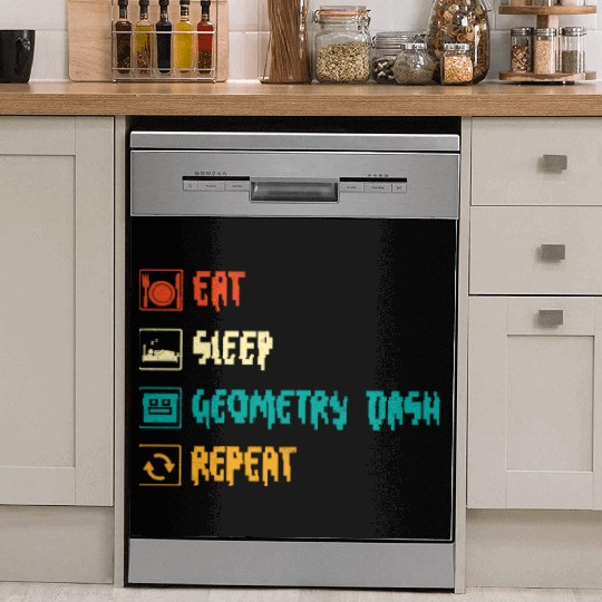 Eat sleep geometry dash repeat retro Jumper Repeat Dish Washer Covers