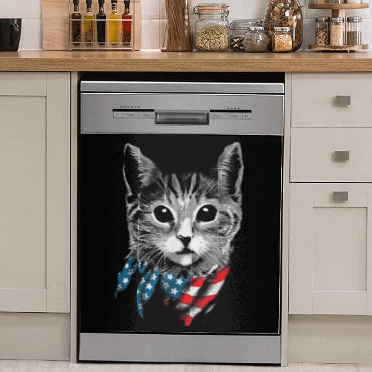 Cat 4th Of July American Flag Patriotic Cat Gift Dish Washer Covers