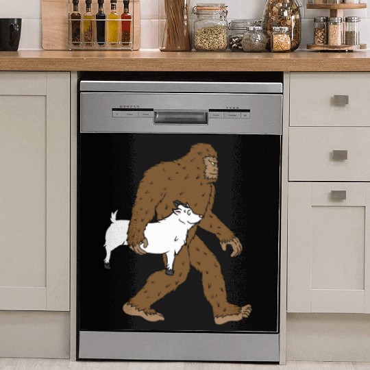Bigfoot Sasquatch Carrying Goat Dish Washer Covers