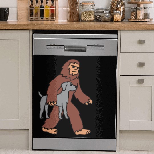 Bigfoot Sasquatch Carrying Weimaraner Dish Washer Covers