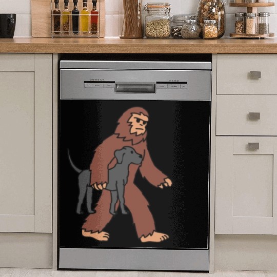 Bigfoot Sasquatch Carrying Great Dane Dish Washer Covers
