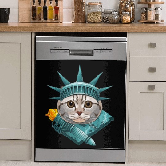 Statue Of Liberty Scottish Fold 4th Of July Cat US Dish Washer Covers