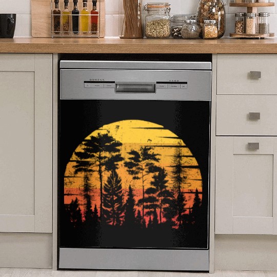 Retro Style Wildlife Trees Outdoors Nature Forest Dish Washer Covers
