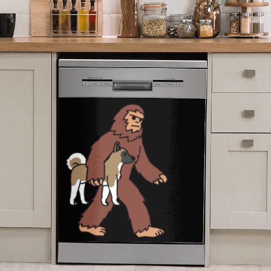 Bigfoot Sasquatch Walking Akita Dish Washer Covers