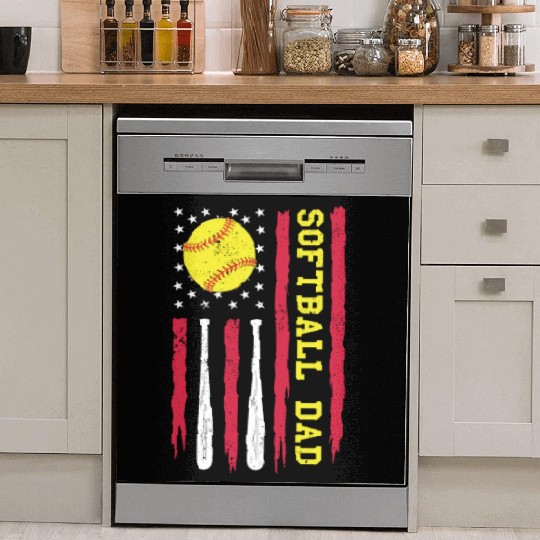 Softball Dad Vintage American Flag Dish Washer Covers