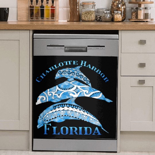 Charlotte Harbor Florida Vacation Tribal Dolphins Dish Washer Covers