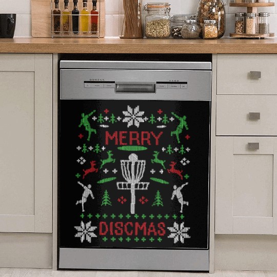 Funny Merry Discmas Disc Golf Ugly Christmas Dish Washer Covers