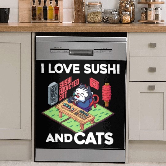 I Love Sushi And Cats, Sushi Lover, Japan, Dish Washer Covers