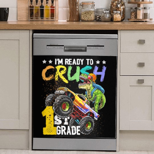 1st Grade Dinosaur Monster Truck Back To School Dish Washer Covers