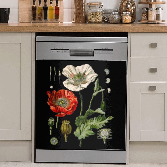 Red Poppy flower Botanical Poppies Red Poppy Dish Washer Covers