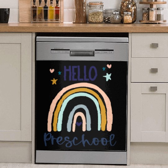 Kids Hello Preschool Retro Rainbow Teacher Toddler Dish Washer Covers