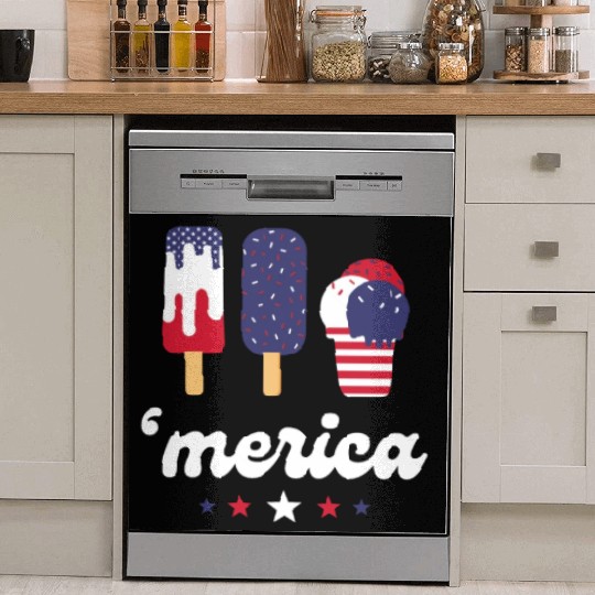 Ice Cream Patriotic Popsicles US Flag Merica Dish Washer Covers