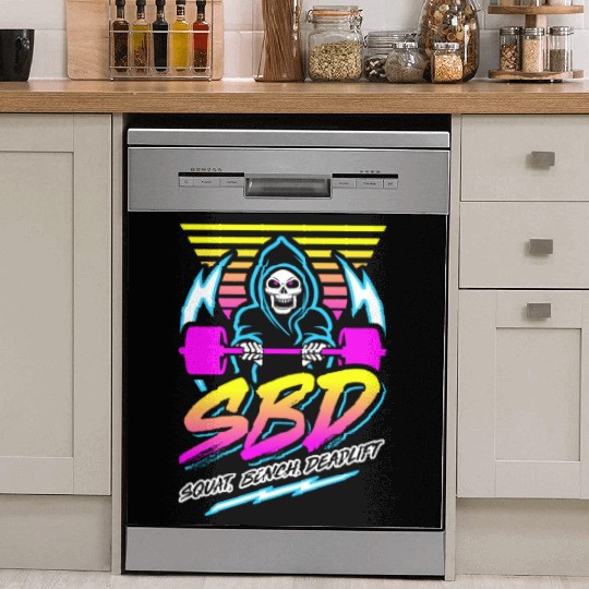SBD Squat Bench Deadlift (Gym Reaper) Retro Neon Dish Washer Covers