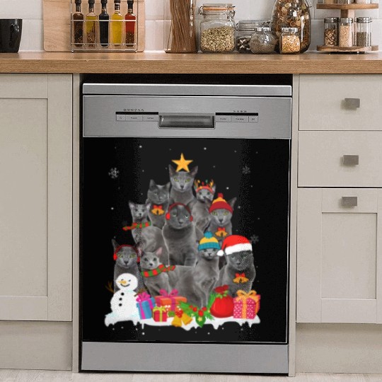 Funny Russian Blue Christmas Tree Pet Cat Lover Dish Washer Covers
