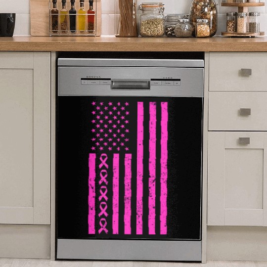 Pink Ribbon beating Breast Cancer American Flag Dish Washer Covers